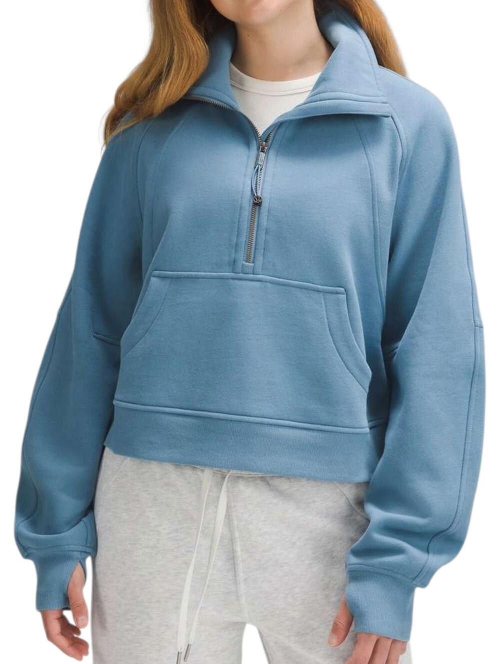 Lululemon Scuba Oversized Funnel-Neck Half Zip Women Medium Large Blue Cotton